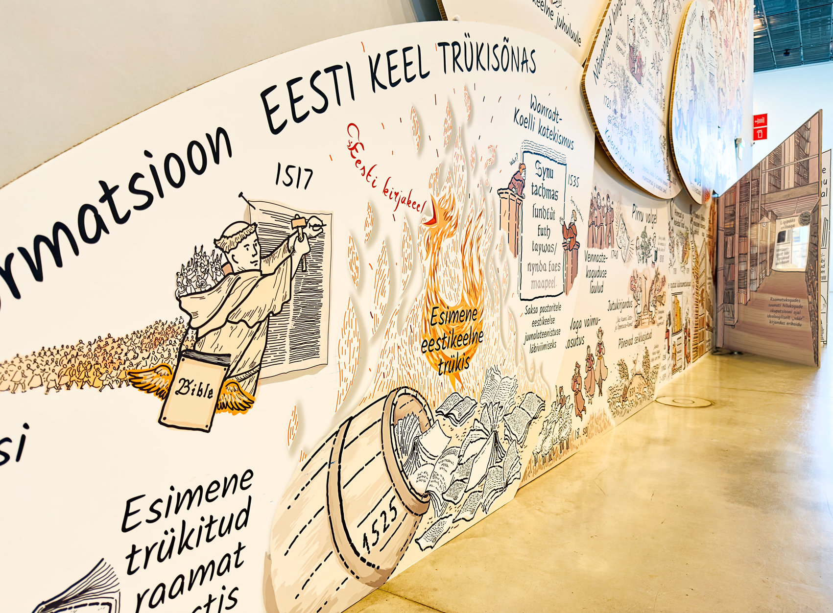 Eesti raamatu aastale pühendatud pannoo "Kas sa seda lugu tead?" Eesti Rahva Muuseumis, kirjanikud. Kunstnik: Siiri Taimla-Rannala. Eesti raamatu aastale pühendatud pannoo "Kas sa seda lugu tead?" Eesti Rahva Muuseumis, kirjanikud. Kunstnik: Siiri Taimla-Rannala.